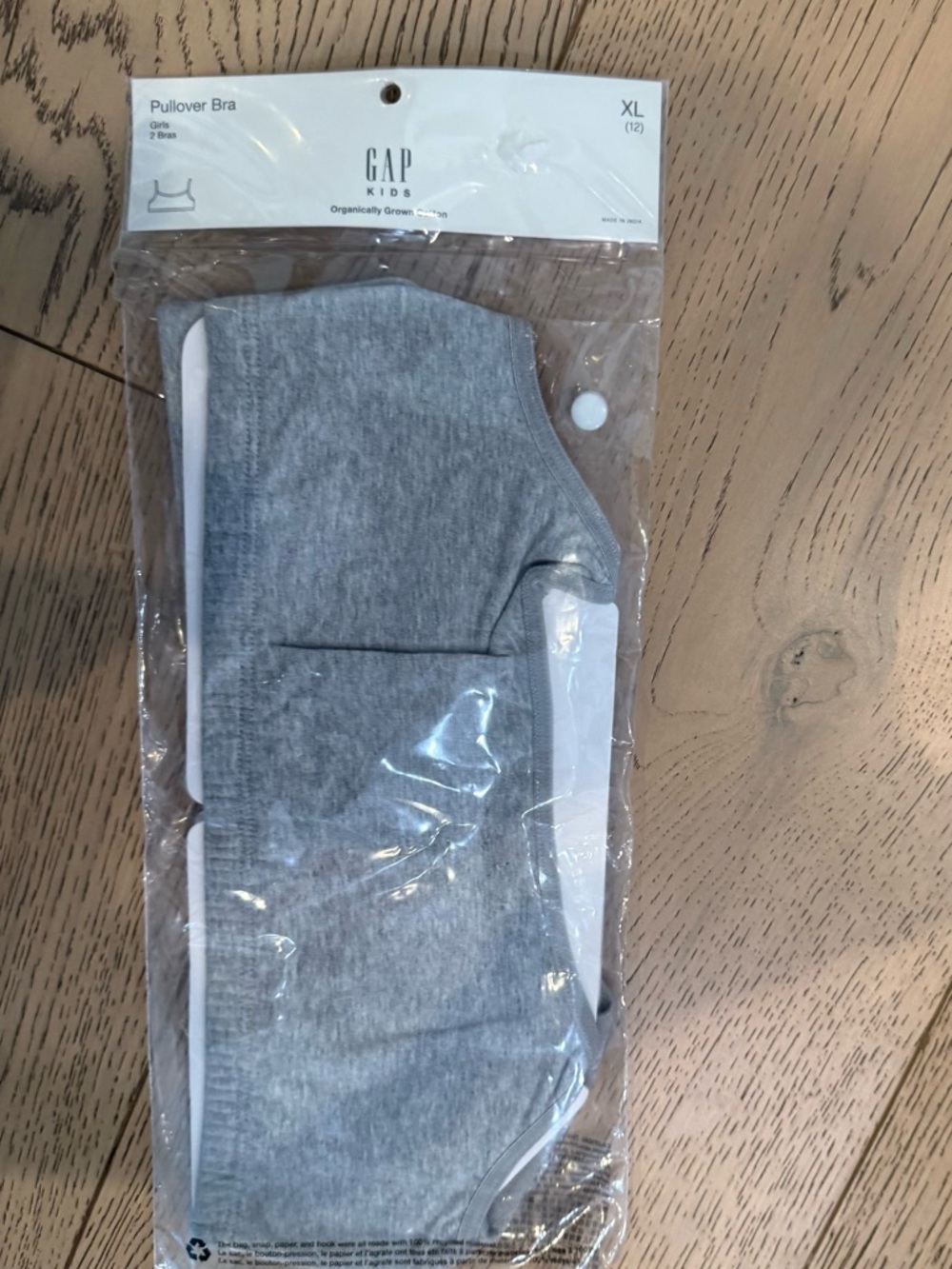 GAP Kids Gray Organic Cotton Pullover Bra adjustable band 2-Pack